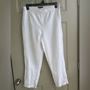 For Cynthia White 100% Linen Pants PL Petite Elastic Waist Lightweight Vacation